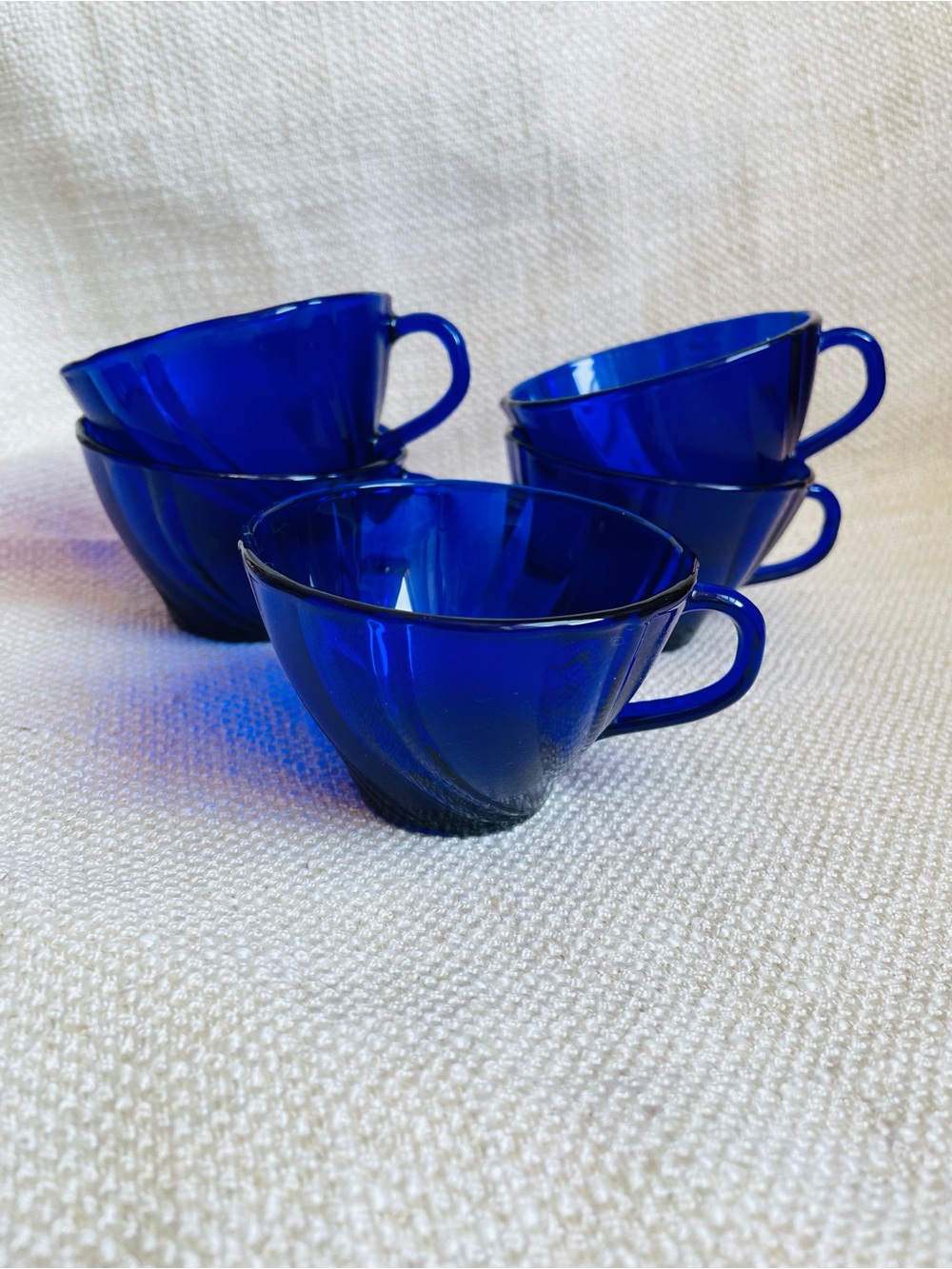 Vintage Vereco Cobalt Blue Glass Tea Cups Set of 5 France